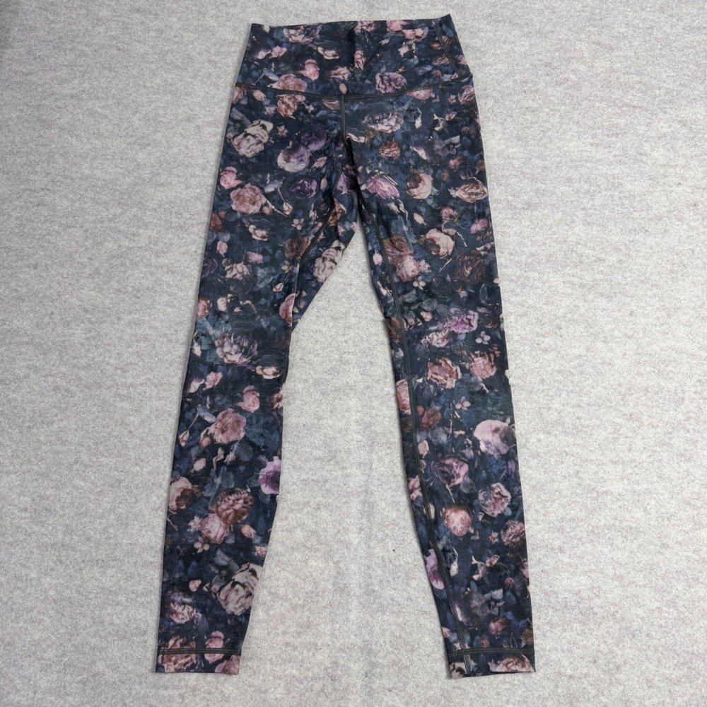 Lululemon Floral Leggings Womens 6 Purple Pink Dark Bloom Tights